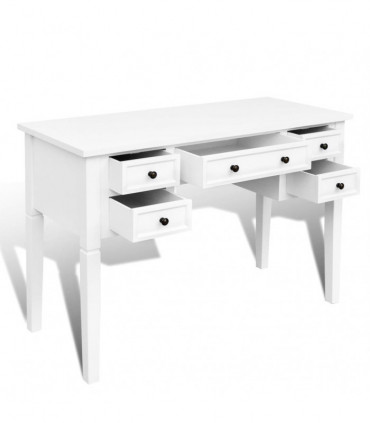 White Writing Desk with 5 Drawers
