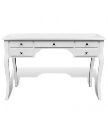 Wooden French Desk with Curved Legs and 5 Drawers