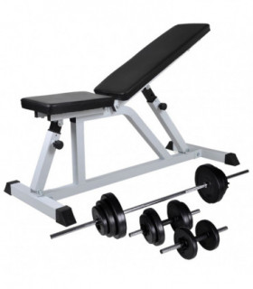 Workout Bench with Barbell and Dumbbell Set 30.5 kg