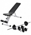 Workout Bench with Barbell and Dumbbell Set 30.5 kg
