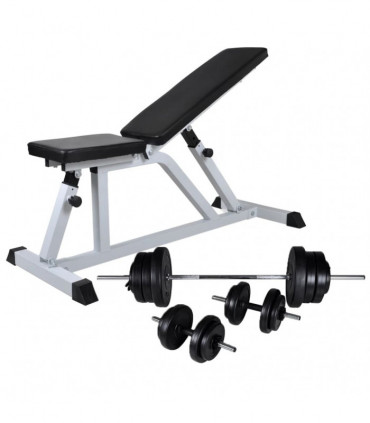 Workout Bench with Barbell and Dumbbell Set 60.5 kg
