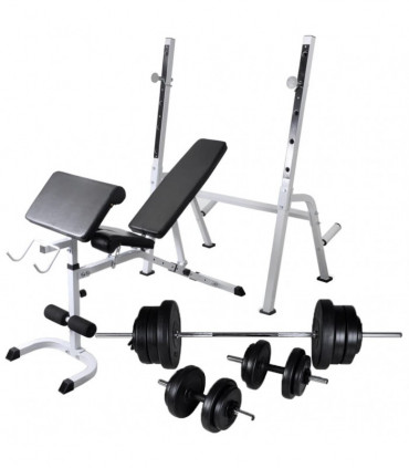 Workout Bench with Weight Rack, Barbell and Dumbbell Set 60.5kg