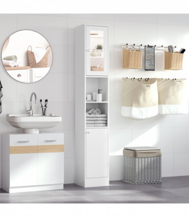 kleankin Bathroom Floor Storage Cabinet with Mirror and Shelves Tallboy Unit