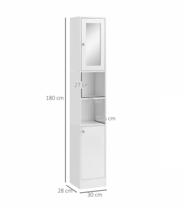 kleankin Bathroom Floor Storage Cabinet with Mirror and Shelves Tallboy Unit