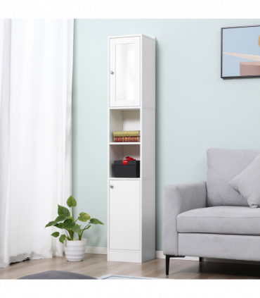 kleankin Bathroom Floor Storage Cabinet with Mirror and Shelves Tallboy Unit