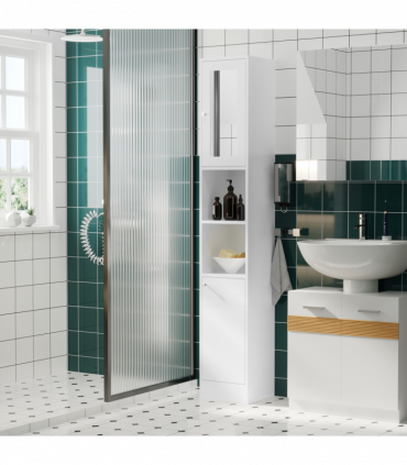 kleankin Bathroom Floor Storage Cabinet with Mirror and Shelves Tallboy Unit