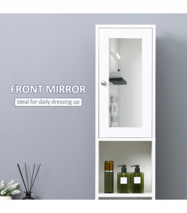 kleankin Bathroom Floor Storage Cabinet with Mirror and Shelves Tallboy Unit