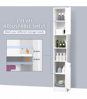 kleankin Bathroom Floor Storage Cabinet with Mirror and Shelves Tallboy Unit