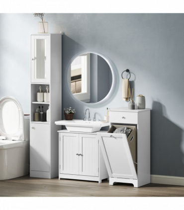 kleankin Bathroom Floor Storage Cabinet with Mirror and Shelves Tallboy Unit