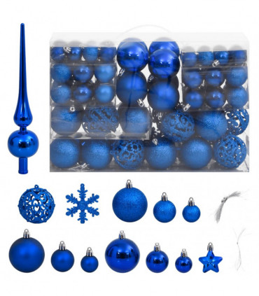 vidaXL 111 Piece Christmas Bauble Set Blue Polystyrene
