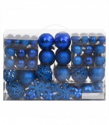 vidaXL 111 Piece Christmas Bauble Set Blue Polystyrene