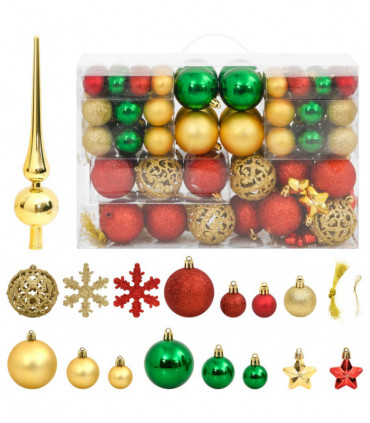 vidaXL 112 Piece Christmas Bauble Set Red / Green / Gold Polystyrene