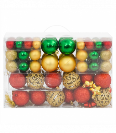 vidaXL 112 Piece Christmas Bauble Set Red / Green / Gold Polystyrene