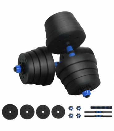 vidaXL 2-in-1 Dumbbell Set Black and Blue 121 x 19.5 x 19.5 cm