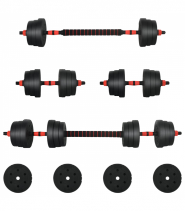 vidaXL 2-in-1 Dumbbell Set Black and Red 121 x 19.5 x 19.5 cm
