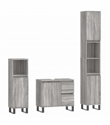 vidaXL 3 Piece Bathroom Furniture Set Grey Sonoma Engineered Wood