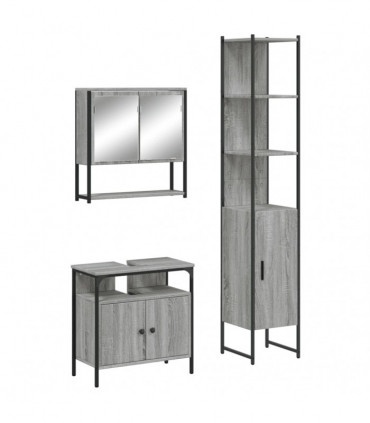 vidaXL 3 Piece Bathroom Furniture Set Grey Sonoma Engineered Wood