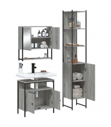 vidaXL 3 Piece Bathroom Furniture Set Grey Sonoma Engineered Wood