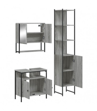 vidaXL 3 Piece Bathroom Furniture Set Grey Sonoma Engineered Wood