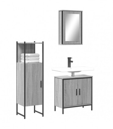 vidaXL 3 Piece Bathroom Furniture Set Grey Sonoma Engineered Wood