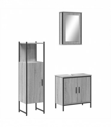 vidaXL 3 Piece Bathroom Furniture Set Grey Sonoma Engineered Wood