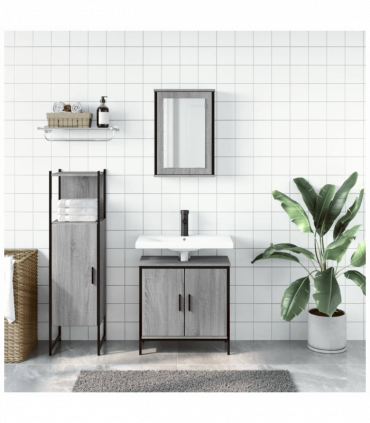 vidaXL 3 Piece Bathroom Furniture Set Grey Sonoma Engineered Wood