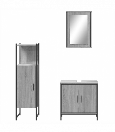 vidaXL 3 Piece Bathroom Furniture Set Grey Sonoma Engineered Wood