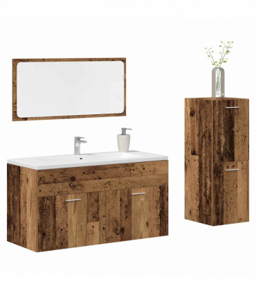 vidaXL 3 Piece Bathroom Furniture Set Old Wood Engineered Wood