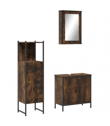 vidaXL 3 Piece Bathroom Furniture Set Smoked Oak Engineered Wood