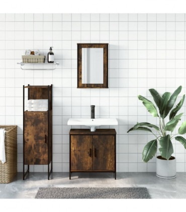 vidaXL 3 Piece Bathroom Furniture Set Smoked Oak Engineered Wood