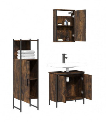 vidaXL 3 Piece Bathroom Furniture Set Smoked Oak Engineered Wood