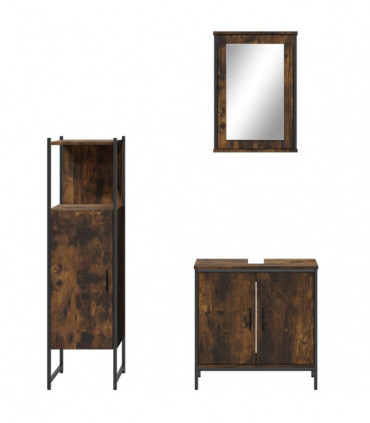 vidaXL 3 Piece Bathroom Furniture Set Smoked Oak Engineered Wood