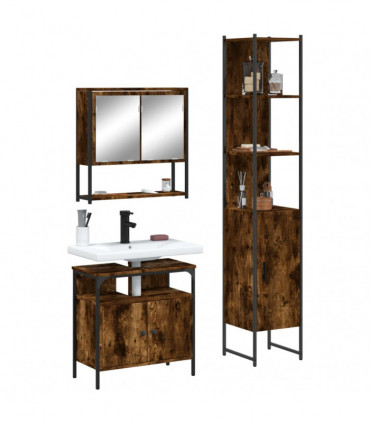 vidaXL 3 Piece Bathroom Furniture Set Smoked Oak Engineered Wood