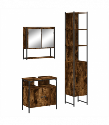 vidaXL 3 Piece Bathroom Furniture Set Smoked Oak Engineered Wood