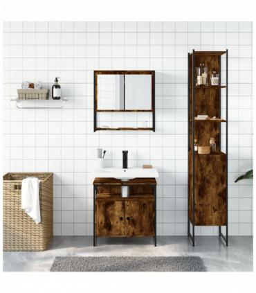 vidaXL 3 Piece Bathroom Furniture Set Smoked Oak Engineered Wood