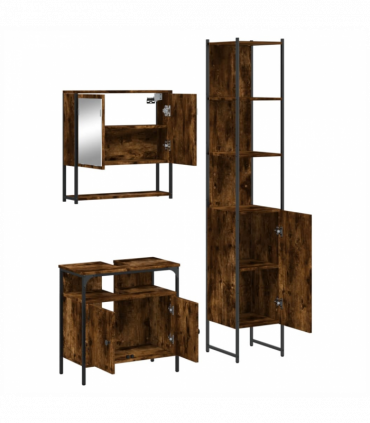 vidaXL 3 Piece Bathroom Furniture Set Smoked Oak Engineered Wood