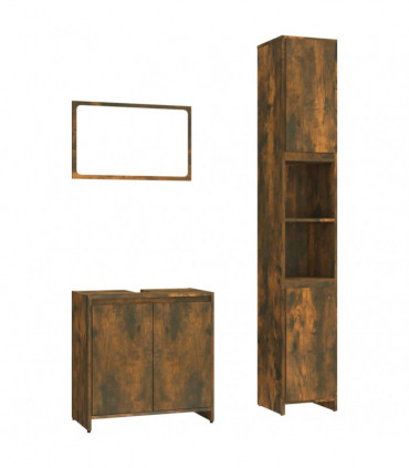 vidaXL 3 Piece Bathroom Furniture Set Smoked Oak Engineered Wood