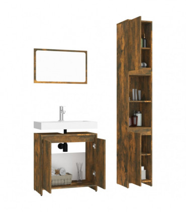 vidaXL 3 Piece Bathroom Furniture Set Smoked Oak Engineered Wood