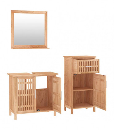 vidaXL 3 Piece Bathroom Furniture Set Solid Wood Walnut