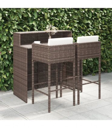 vidaXL 3 Piece Garden Bar Set with Cushions Poly Rattan Brown