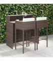 vidaXL 3 Piece Garden Bar Set with Cushions Poly Rattan Brown