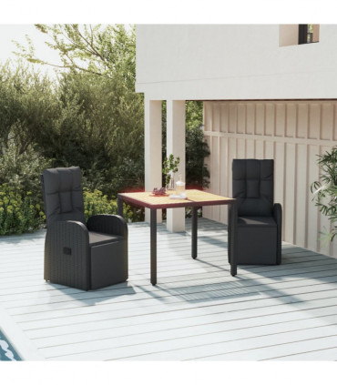 vidaXL 3 Piece Garden Dining Set Black Poly Rattan&Solid Wood Acacia
