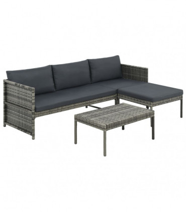 vidaXL 3 Piece Garden Lounge Set with Cushions Poly Rattan Grey
