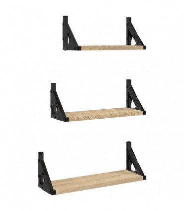 vidaXL 3 Piece Wall Shelf Set Sonoma Oak Engineered Wood