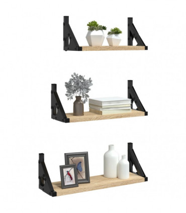 vidaXL 3 Piece Wall Shelf Set Sonoma Oak Engineered Wood