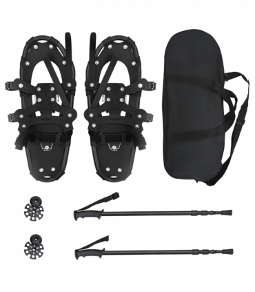 vidaXL 3 in 1 Snowshoes with Hiking Poles Black 21 inches