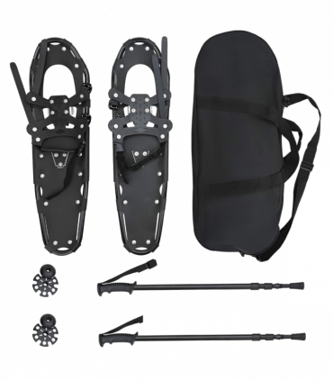 vidaXL 3 in 1 Snowshoes with Hiking Poles Black 30 inches