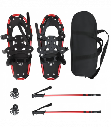 vidaXL 3 in 1 Snowshoes with Hiking Poles Red 21 inches