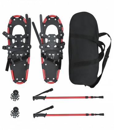 vidaXL 3 in 1 Snowshoes with Hiking Poles Red 25 inches