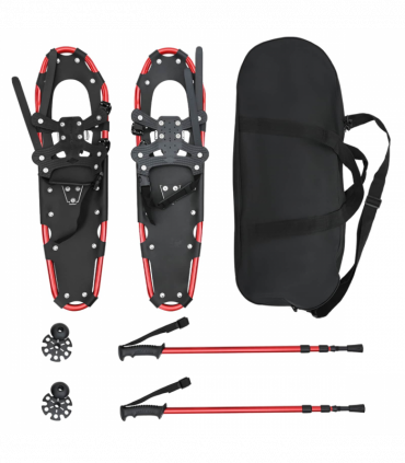 vidaXL 3 in 1 Snowshoes with Hiking Poles Red and Black 30 inches